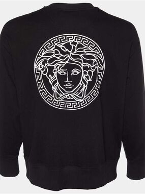 Versace Black Crewneck Sweatshirt W/White Glitter Medusa Emblem Size 40